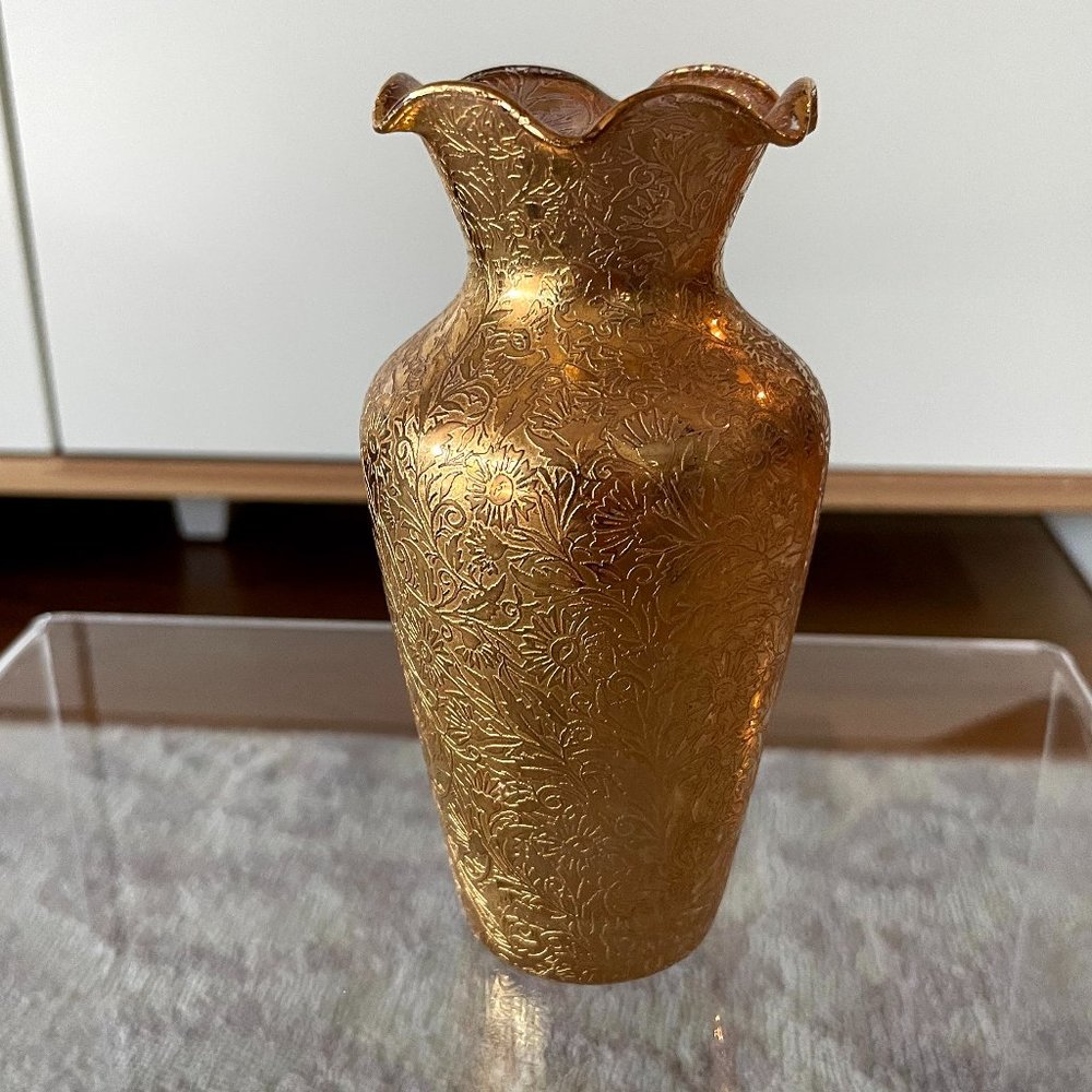 Vintage Lotus 22 Karat Gold Plated Vase